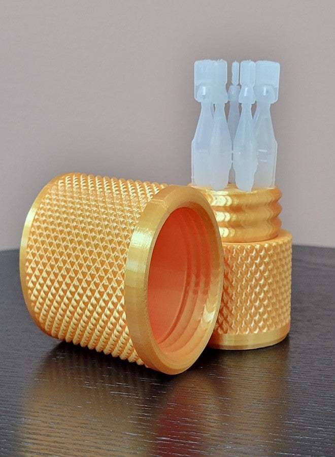 Znet3D Eye Drop Vials Holder & Storage Case - Securely Store Seven (7) Single-Use Vials - Screw-On Lid, Knurled Pattern - Keep Vials Safe & Organized to Keep Track of Your Daily Usage (Silk Gold) - Image 3